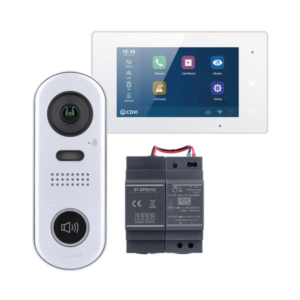 CDVI CDV-4791SA-DXW 2EASY 2-Wire 1-way video entry kit, white WiFi monitor and 1-button door station
